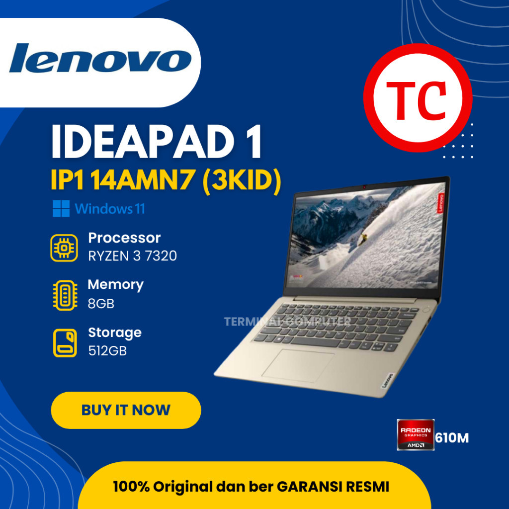 promo Laptop Lenovo IdeaPad 1 14AMN7 R3-7320U 8GB 512 AMD Radeon Win 11 OHS