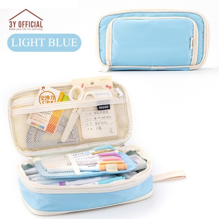 

3Y Angoo macaron window kotak pensil tempat makeup korean style - Light Blue