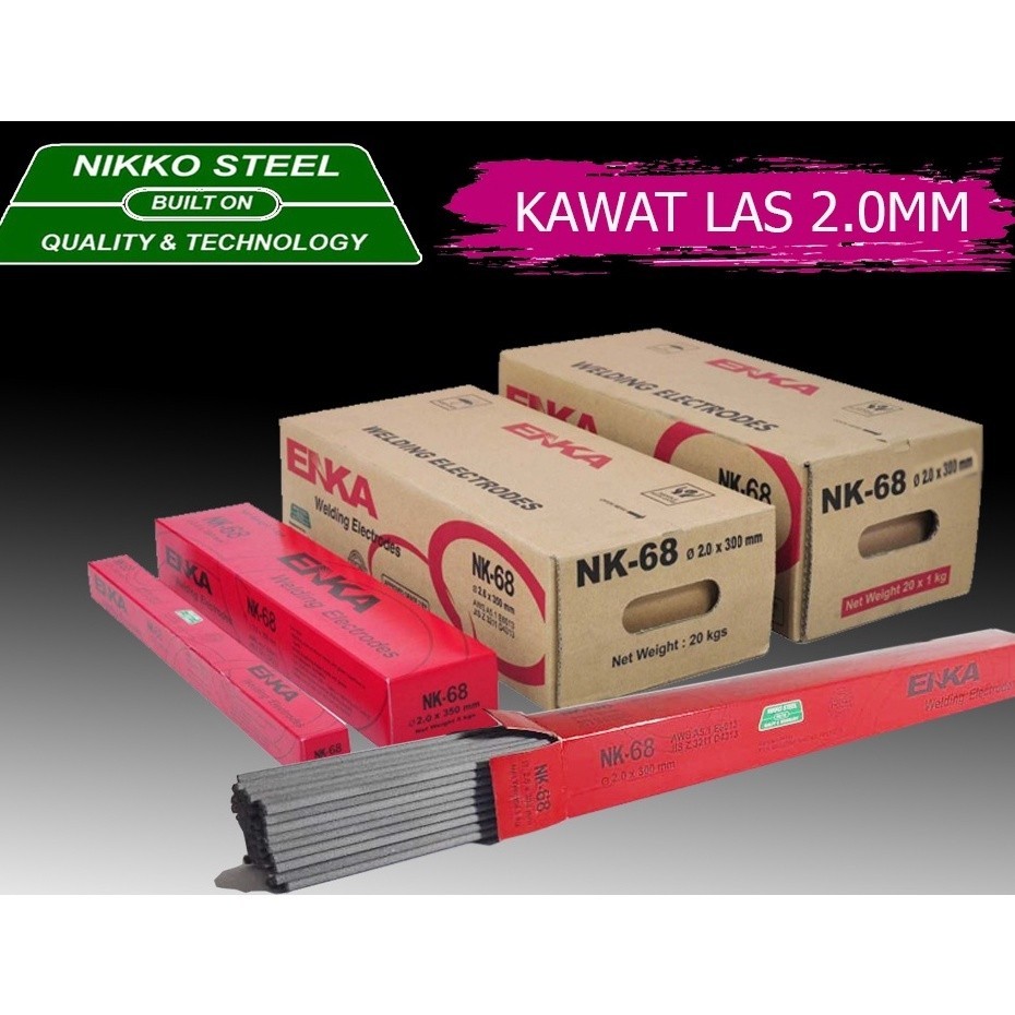 ENKA - Kawat Las Nikko Steel NK-68 2.0X30mm Welding Electrodes Kawat Las 2mm 1kawat las enka 2mm kawat las listrik kecil 1 kg elektroda las 2 mm elektroda Kawat Las 2.0mm enka
