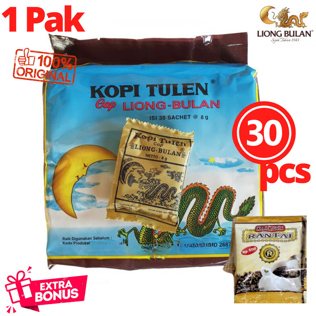 

KOPI LIONG BULAN KOPI TULEN TANPA GULA 1PAK ISI 30PCS KOPI BUBUK KHAS BOGOR KOPI TUBRUK HITAM FREE BONUS KOPI