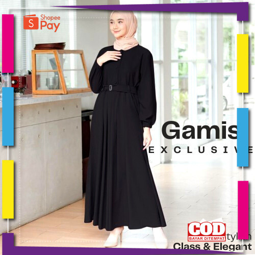 [PREMIUM BIG SALE] Gamis Polos Mona Dress Plus Belt Bahan Moscrepe JUMBO Bayar Di Tempat