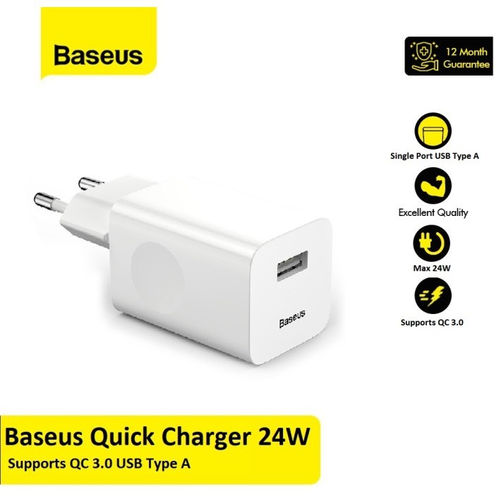 Baseus Fast Charger 24W USB Type A 24W 3A QC 3.0