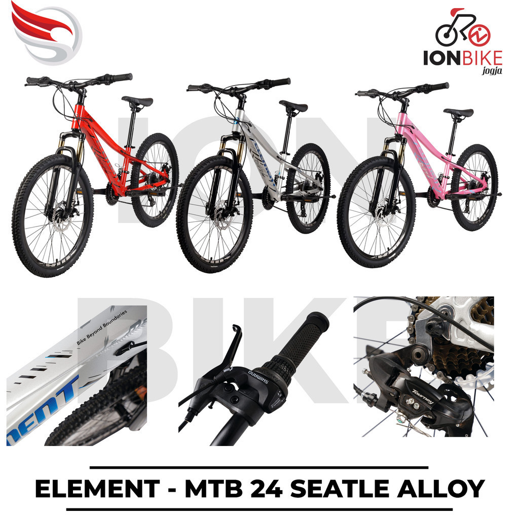Sepeda MTB 24 Element Seatle Terbaru Frame Alloy Murah Ringan Gunung Anak Cewek Cowok