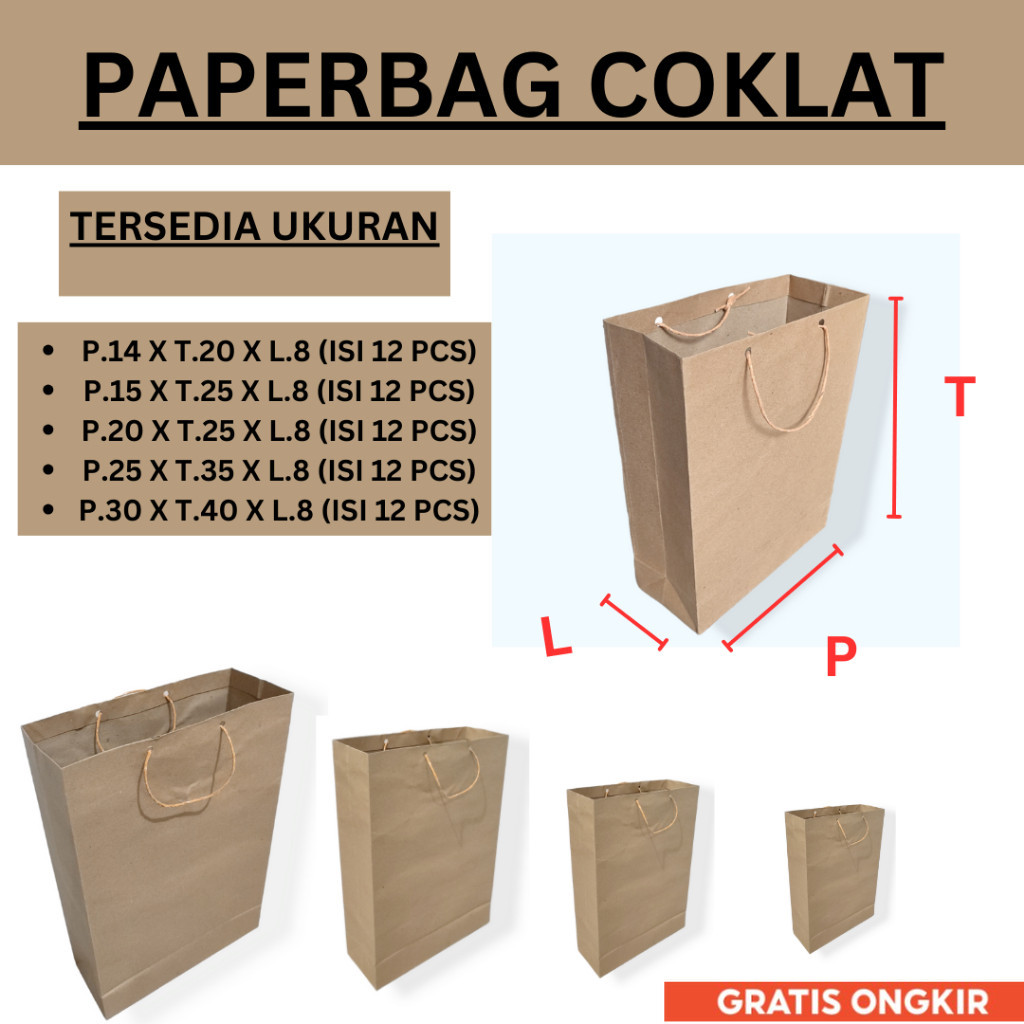 

Paperbag Polos Coklat uk 14x20 - 15x25 - 20x25 - 25x35 - 30x40, Paper bag Batik / Paper bag Buku, paper Bag Folio, tas kertas, tas souvenir