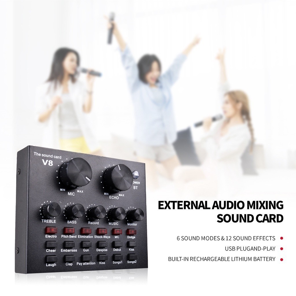 SOUNDCARD  V8 SOUND CARD LIVE BROADCAST EQUIPMENT FULL SET OF MOBILE PHONE MIC KIT SING VOCAL AUDIO