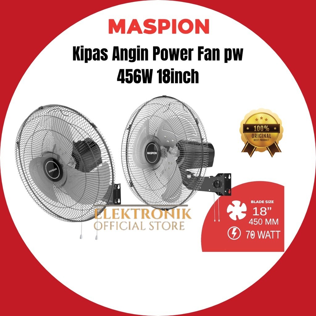 MASPION KIPAS ANGIN POWER FAN PW 456/PW456/PW-456/KIPAS TEMBOK/KIPAS DINDING 18 INCH/18INCH/18"/KIPAS ORIGINAL MASPION/GARANSI RESMI
