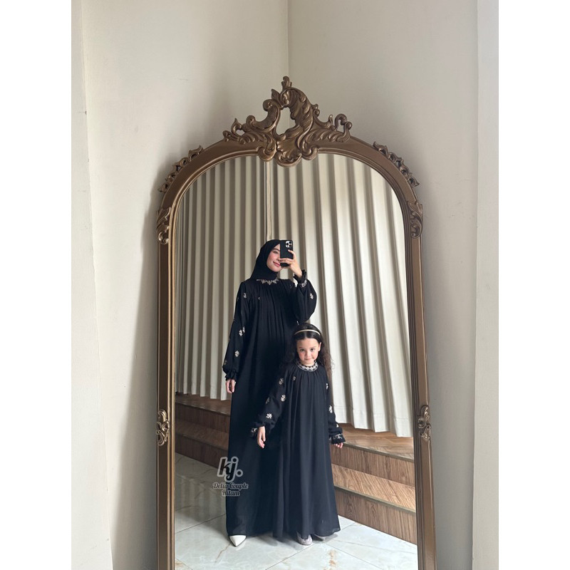 Khadijah Mode - Delia Set Gamis Hijab Ceruty Printing Pakaian Wanita Busana Muslim Elegan Mewah Dres