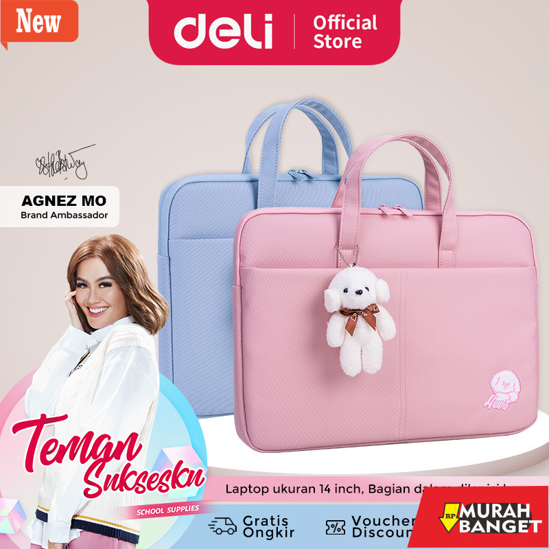 tas laptop wanita terviral- Deli Koper Terylene Tas Laptop 14inch Pink/Biru, Lapis Dalam Busa 63756