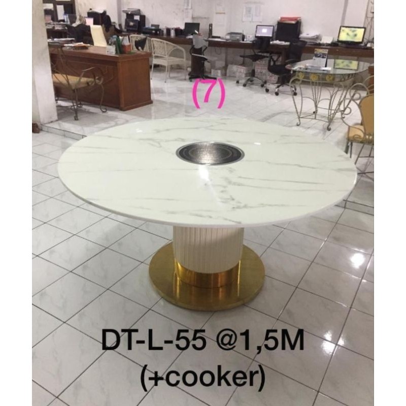 Meja Makan Bulat Marmer Mewah Import Gratis Kompor Listrik ditengah