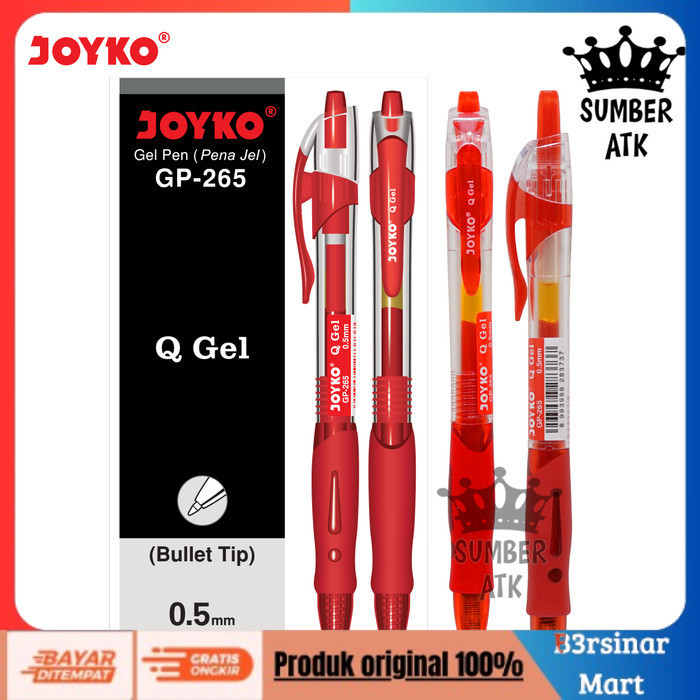 

[[KUALITAS TERBAIK]] Gel Pen Pulpen Joyko GP265 Black / Blue / Red Q Gel 0.5 mm 1 Lusin Merah COD