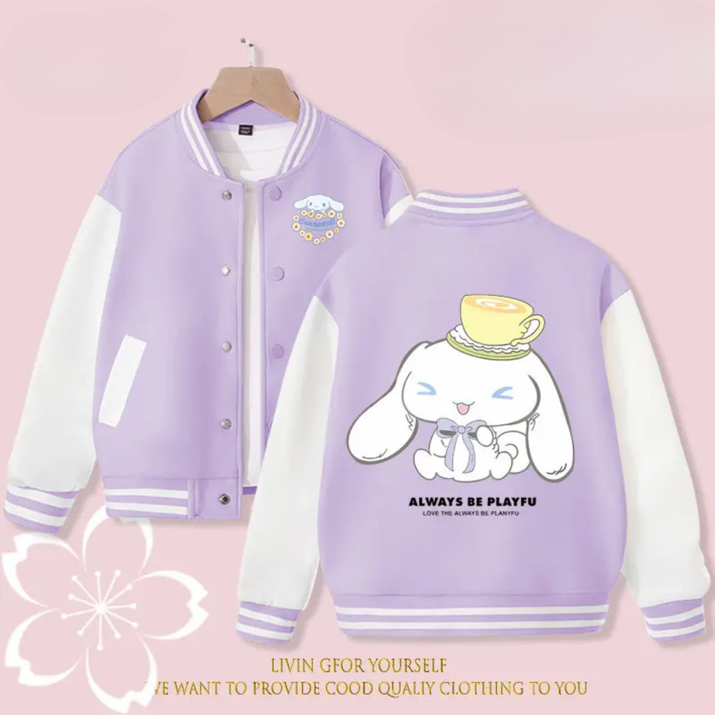 Jaket Anak Perempuan Laki-laki Cinnamoroll Usia 1-18 Tahun Jacket Baseball Fleece Tebal Adem Premium