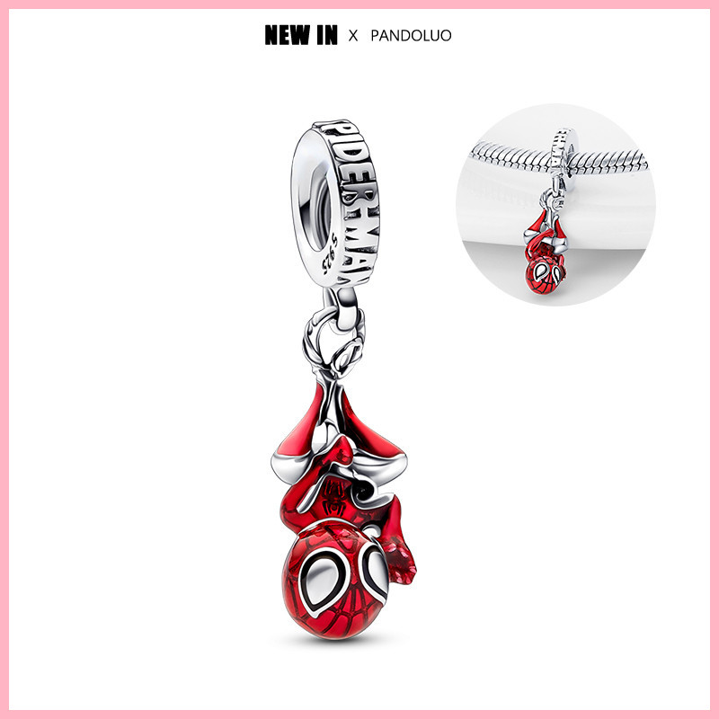 Marvel Series Hanging Spiderman Charm Beads Fits Pandora Original Bracelet Women 925 Silver Pendant 