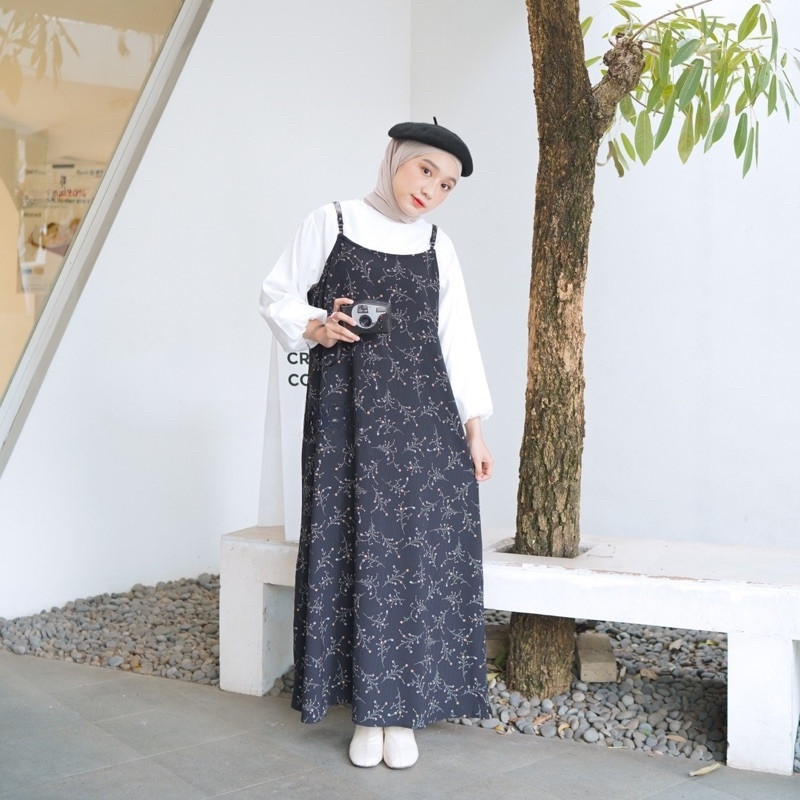 DRESS KOREA OVERALL WANITA KOREA / JEJU OVERALL DRESS MOTIF BUNGA KOREAN STYLE / SLOOPY DRESS OVERAL