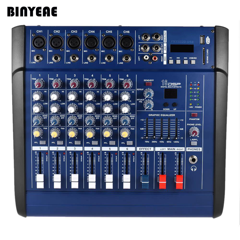 MLLSE PMX602 Professional Home Karaoke System 6 Channel Power Audio DJ Mixer 500W Amplifier for Solo