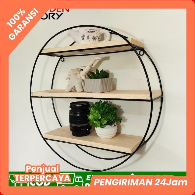 Rak Besi Rak Dinding Lingkaran Tatakan Ambalan Papan Dekorasi Rumah Tempat Pot Bungan Tanaman Hias