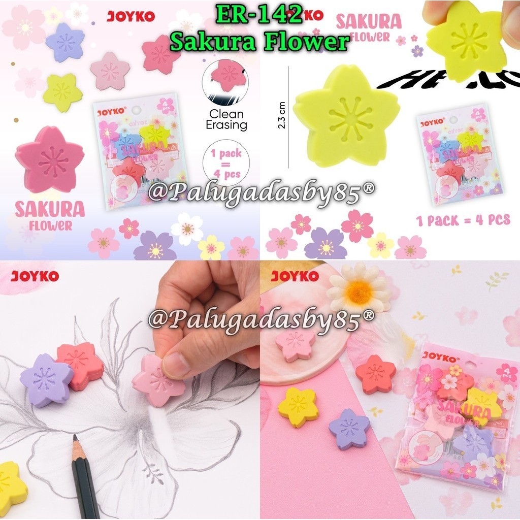 

(1 Set Isi 4 Biji) GROSIR Penghapus Set JOYKO ER-142 / Penghapus Eraser Joyko ER-142 Sakura Flower