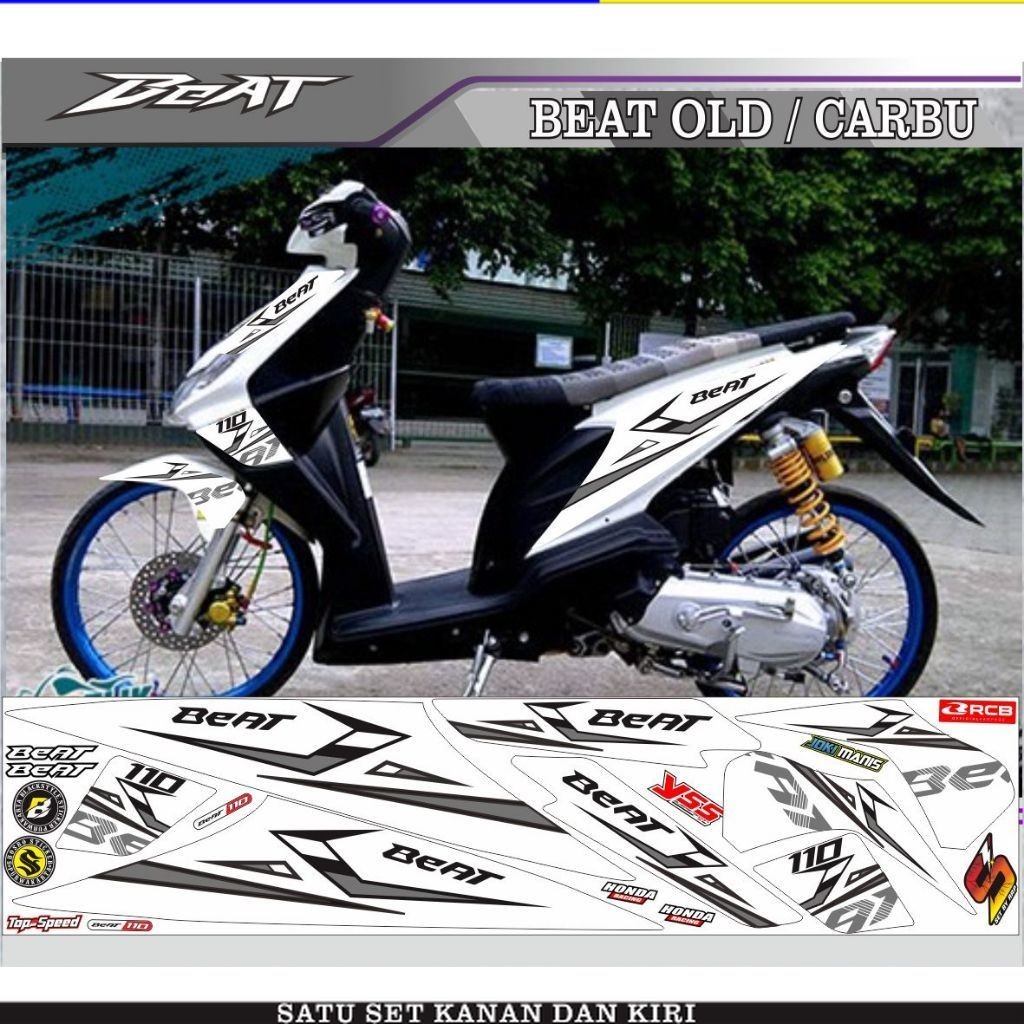 SETIKER VARIASI VARIASI STRIPING MOTOR BEAT OLD PUTIH VARIASI STIKER BEAT KARBU LIST