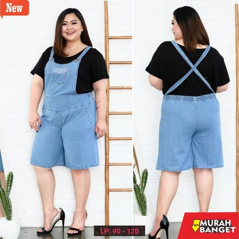 Jumpsuit Wanita Kekinian OVERALL. BAJU KODOK. CELANA PENDEK KODOK. DENIM. SUPER JUMBO BIGSIZE