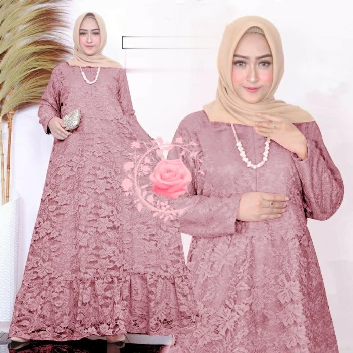 Gamis pesta brukat XXL puspa dusty maxi brokat corneli murah pus GB - Fasn