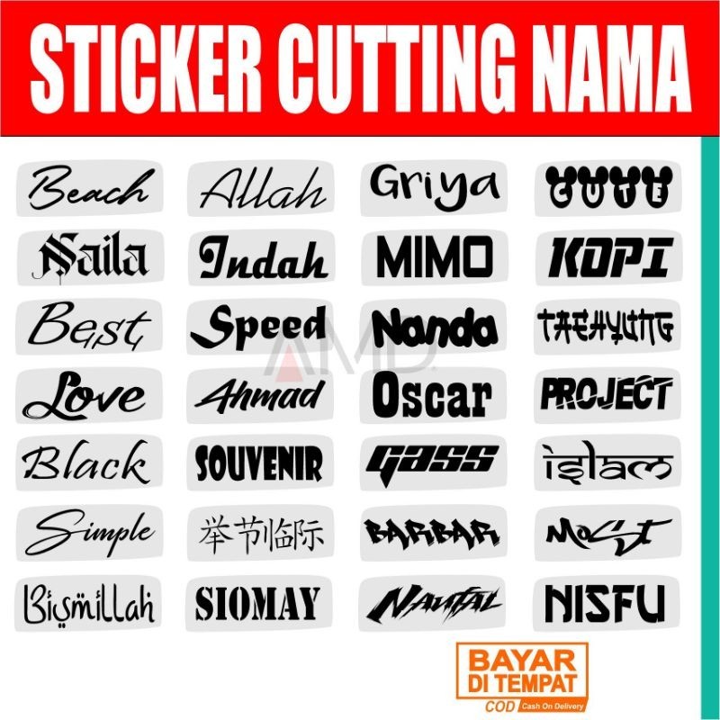 (TANPA MINIMAL ORDER ) STIKER CUTTING NAMA CUSTOM/STIKER NAMA VIRAL/STIKER TIMBUL ANTI AIR | Sticker