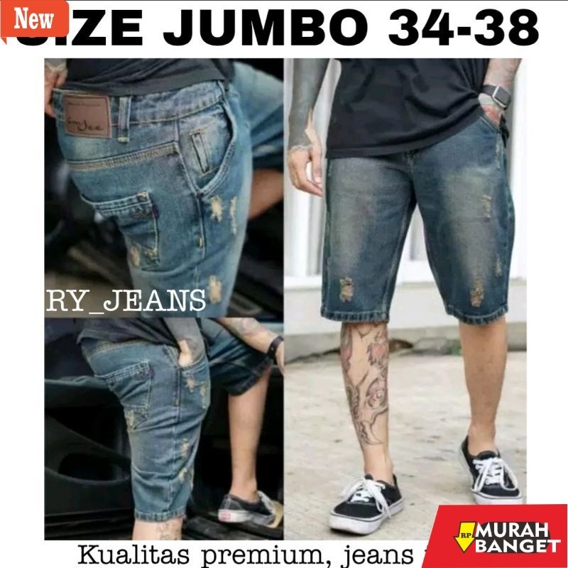 Denim Pria Jumbo celana jeans pendek sobek pria jeans pendek jumbo pria