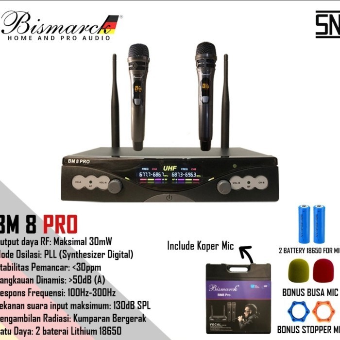 Grosir mic wireless bismarck bm 8 pro