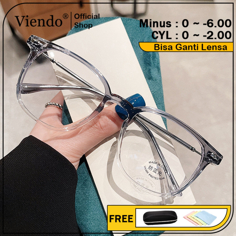 Viendo Kacamata Photocromic Minus Wanita Pria Silinder Anti Radiasi Blueray Kaca Mata Optik Frame