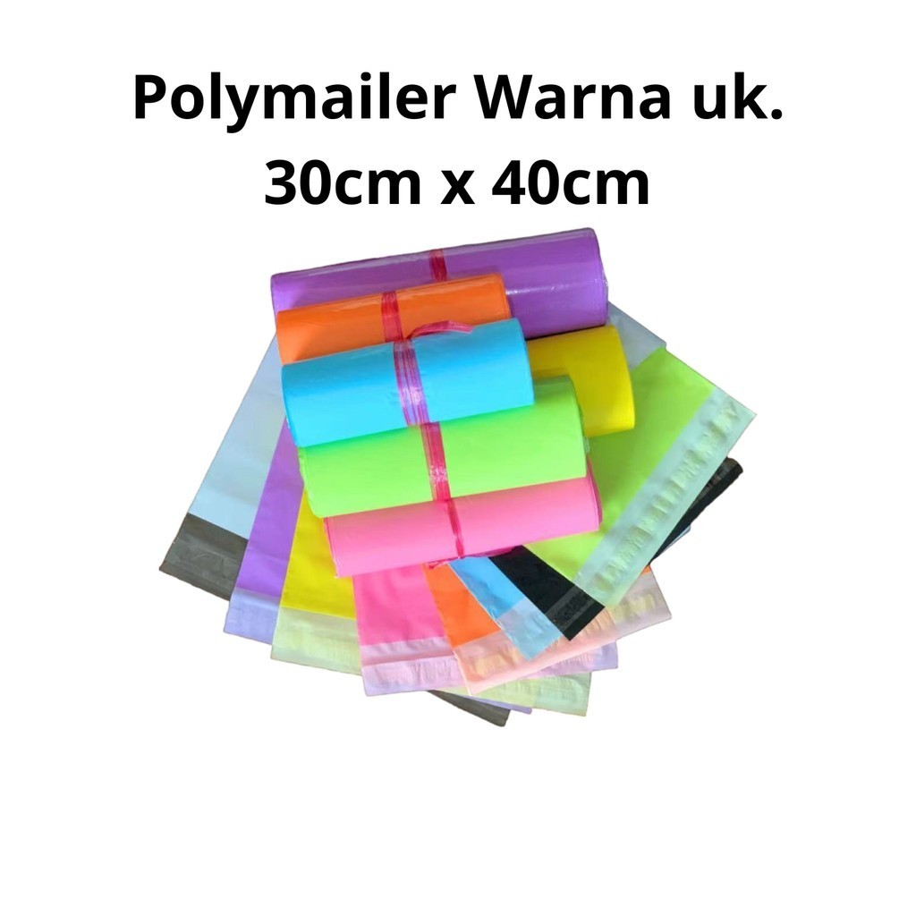 

Plastik polymailer berbagai warna dengan ukuran 30cm x 40cm per roll isi 100 lembar