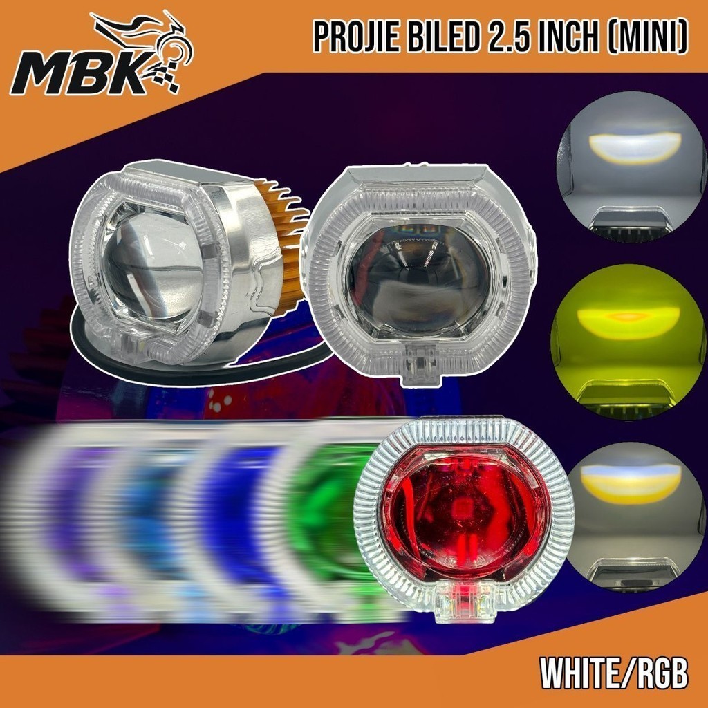 Lampu Motor BILED Headlamp Projie BILED MINI 2.5 Inch Angel WHITE Devil RGB