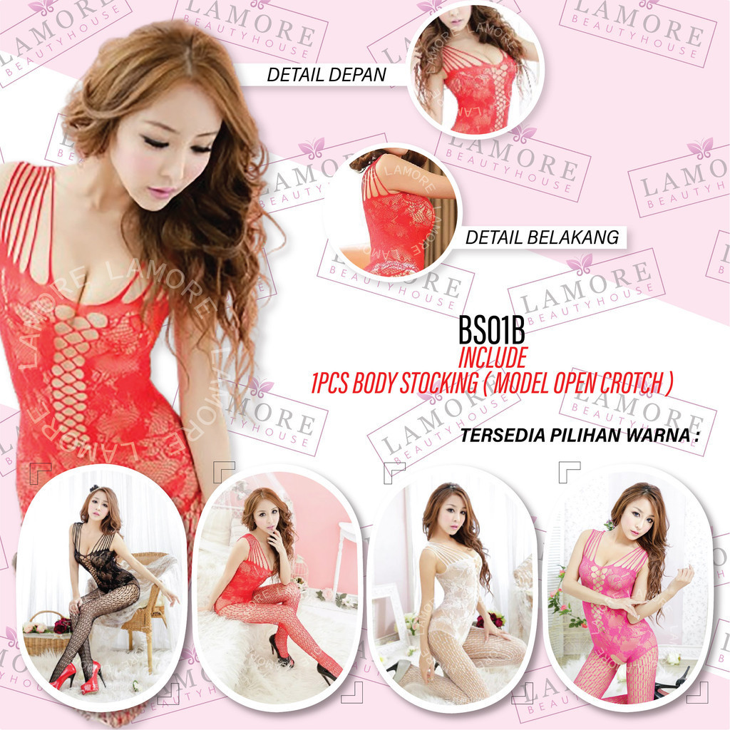 Stocking Jaring Body Stocking Premium Motif Merah Bs01B