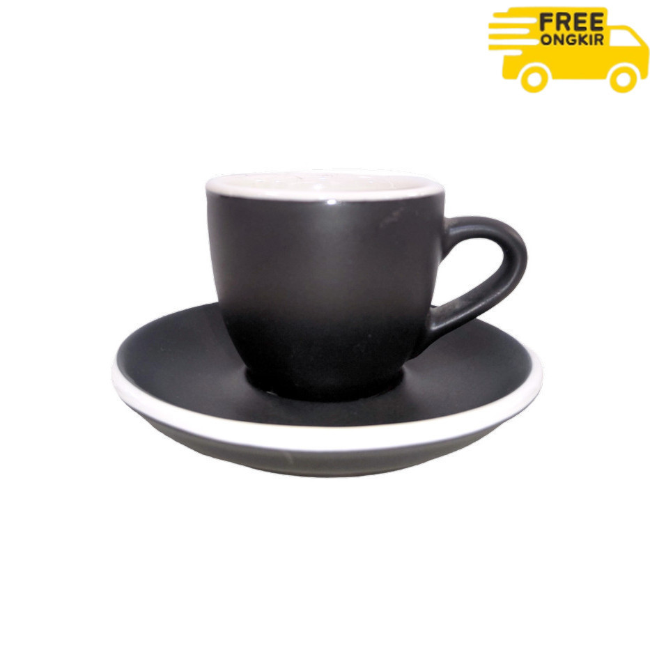 ✨LARIS✨ -Cangkir Set - Espresso Cup Saucer Cangkir Kecil Kopi Roppan Hapita - Hitam