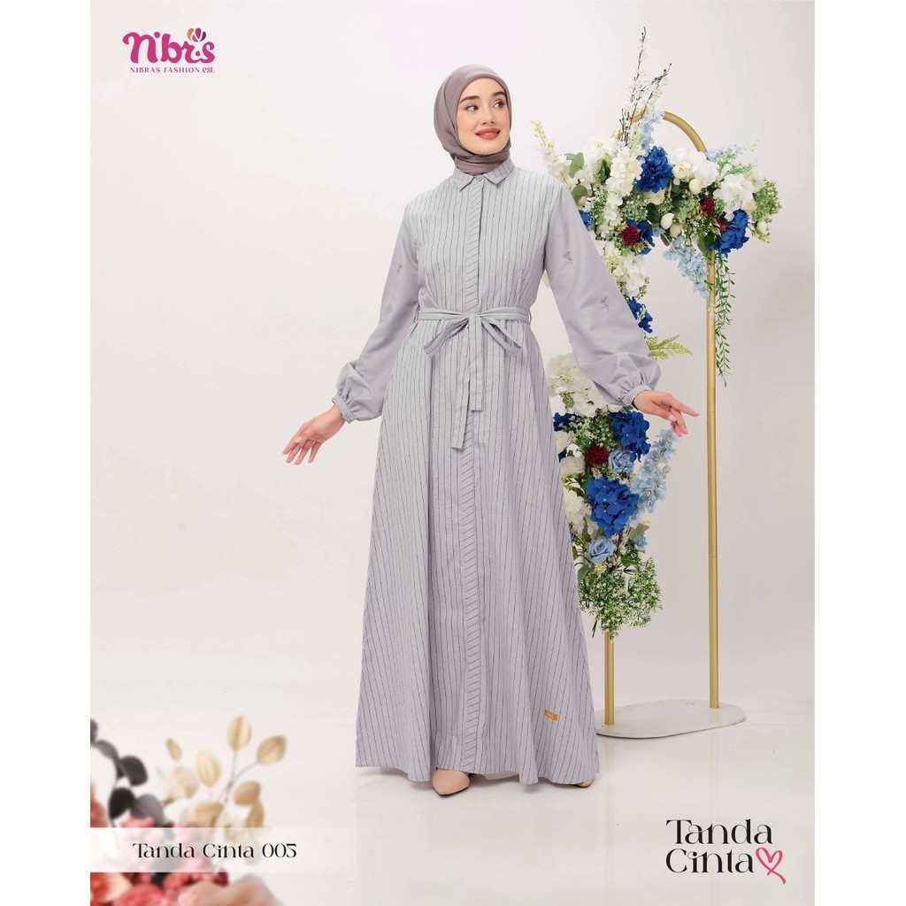 [Nibras] Gamis Dewasa TANDA CINTA 005 Original N'BRS Bahan Toyobo Variasi Bordir Warna Grey Abu