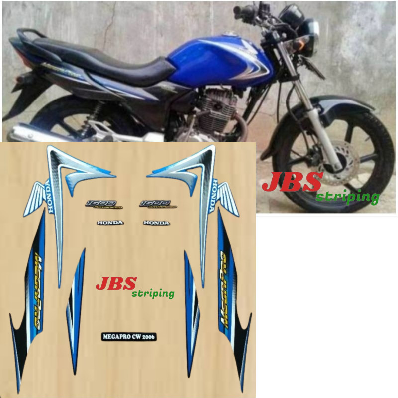 Stiker mega pro striping motor Honda megapro CW Primus biru tahun 2006 2007