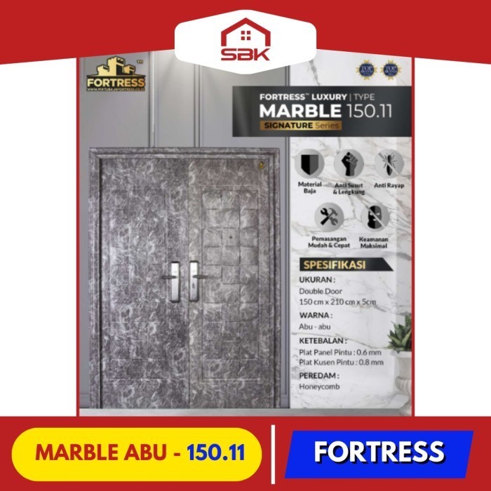 Pintu Baja | Pintu Utama Double Door 150x210 Fortress 150.11 Marble