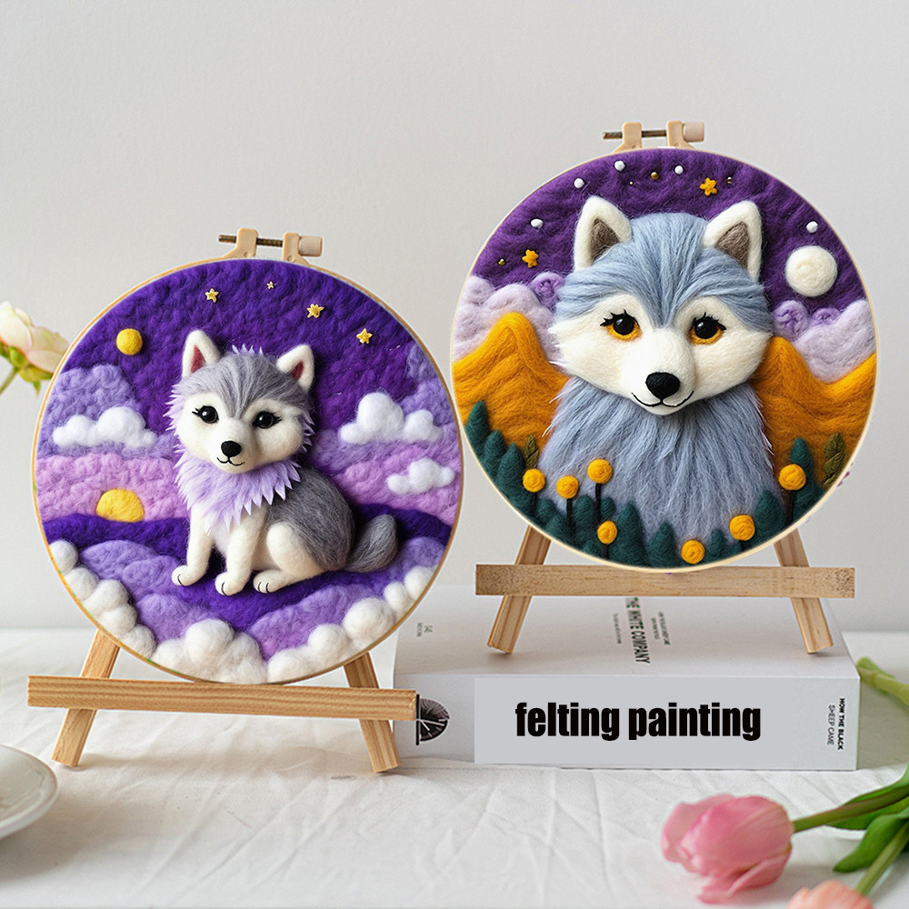 

CHENISTORY Funny Diy Felt Crafts Package Wool Felting Painting Kit Wolf Felt Needle Complete Kit For Handwork Home Decoration Gi
