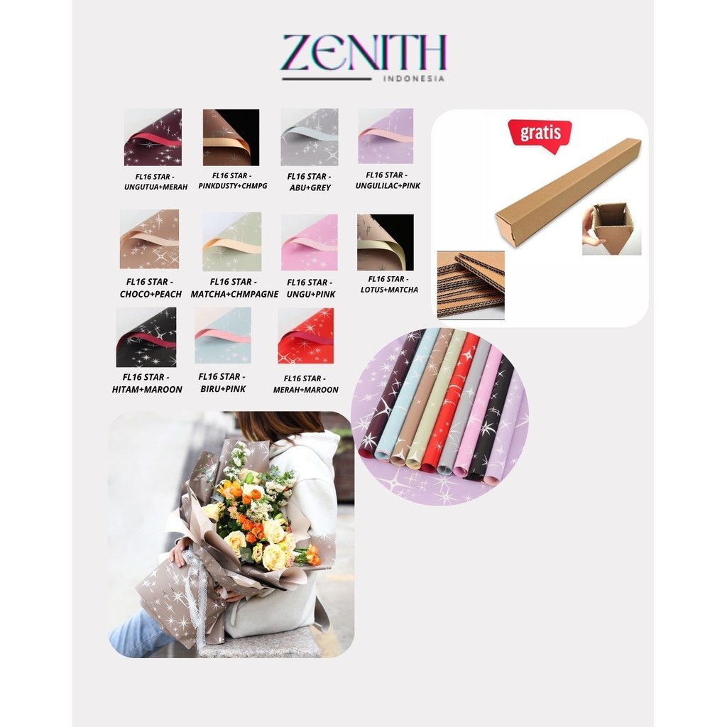 

Zenith - (5 LEMBAR) - FL16 STAR Kertas Bunga Paper Buket Motif Bintang Sparkling Florist Cellophane