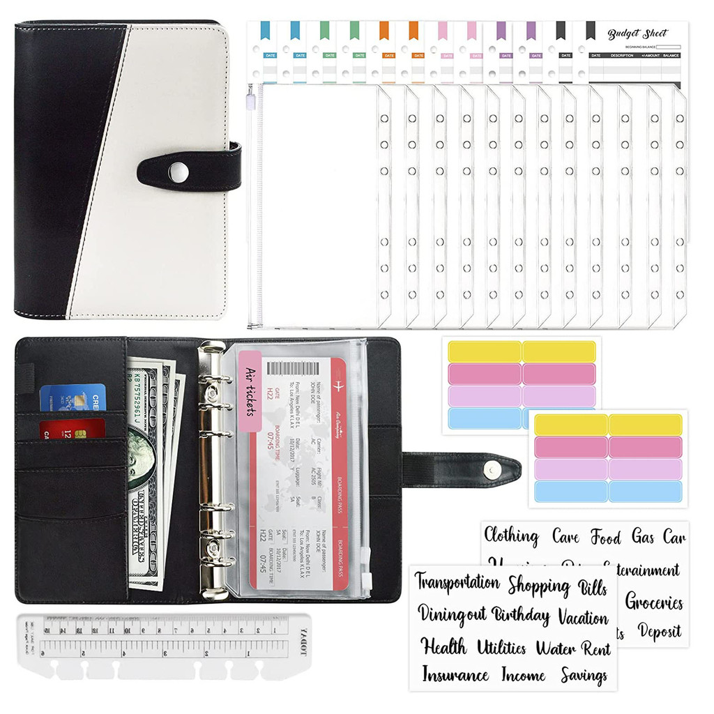 

30Pcs Budget Binder Cash Envelopes, with Zipper Envelopes, Budget Sheets and Label Stickers,for Money Saving Envelopes Organizer