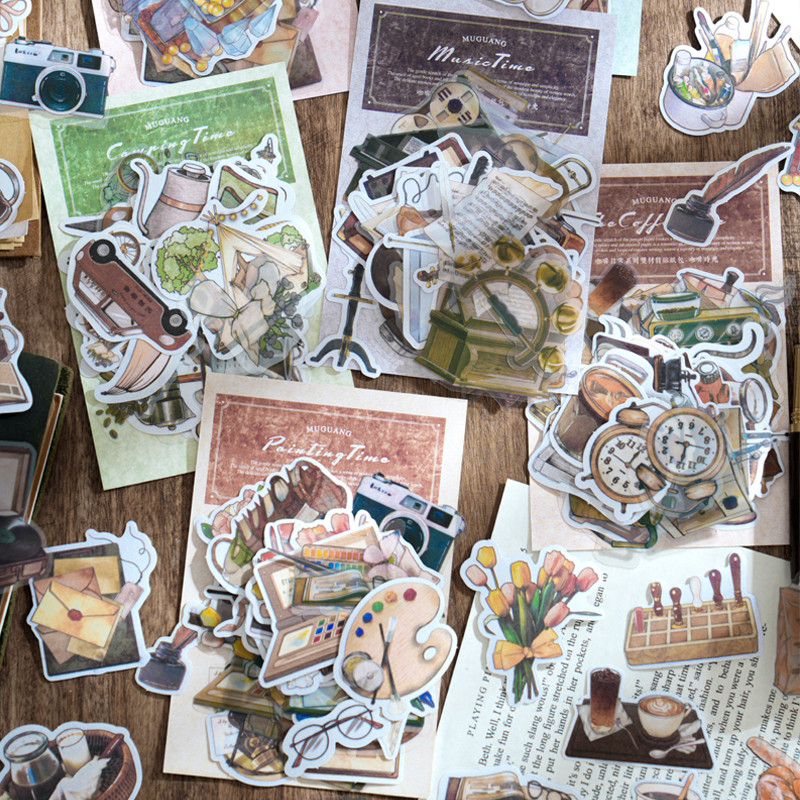 

Mr. Paper, coffee camping themed sticker pack, collage handmade greeting cards, diaries, scrapbooks, decorative stickers