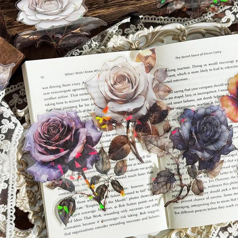 

Journamm 8pcs/pack Rose Stickers Junk Journal Supplies Collage Materials DIY Scrapbooking Supplies Aesthetics Sticker Stationery