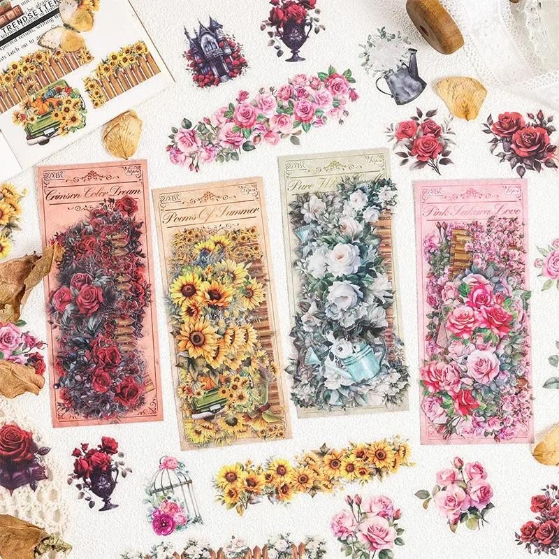 

30pcs/pack Flowers Stickers PET Material Collage Scrapbooking Materials Decor Junk Journal Stationery Aesthetics DIY Stickers