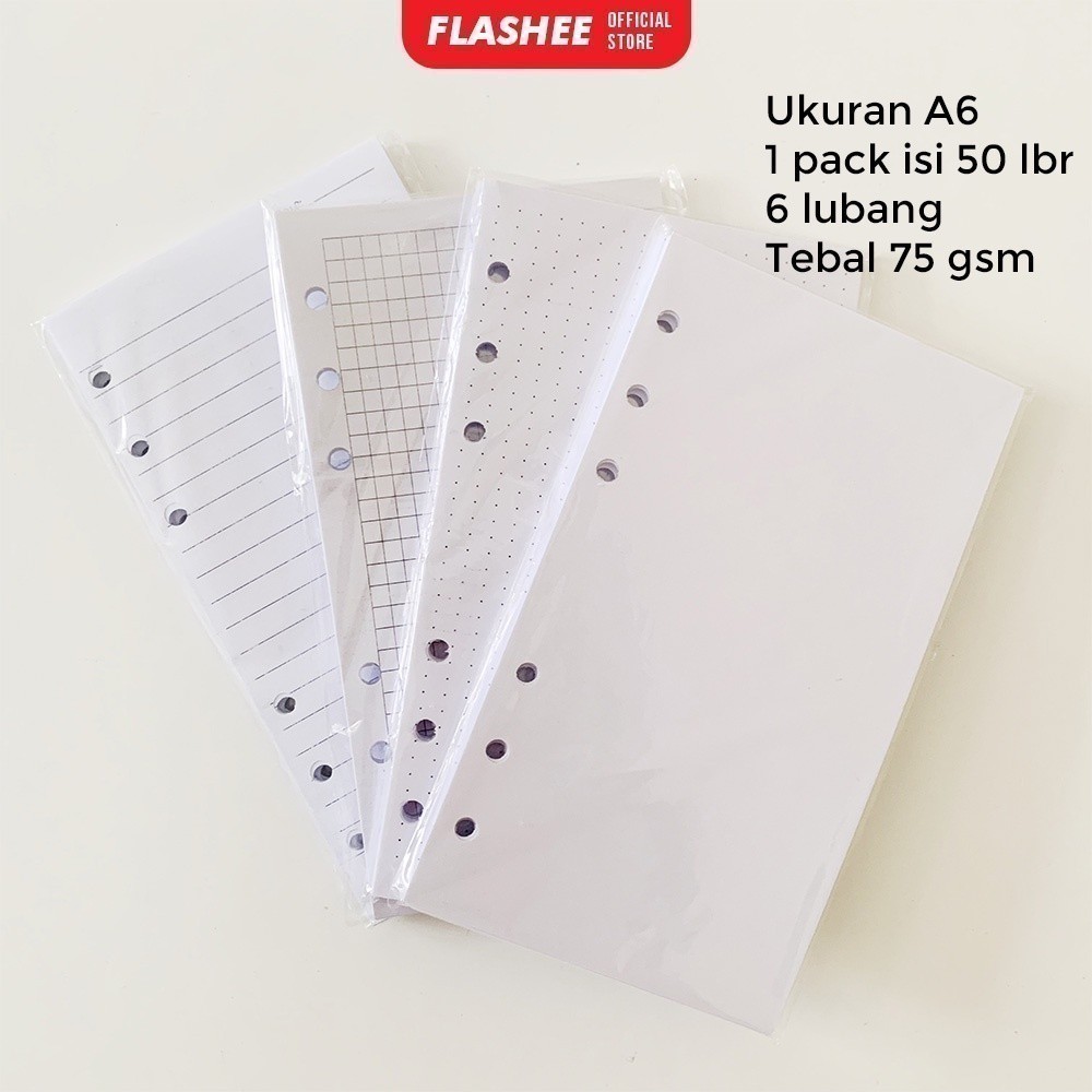 

isi Kertas Binder A6 Isi 50 Lembar Loose Leaf Kertas Polos Garis Kotak Titik 6 Lubang