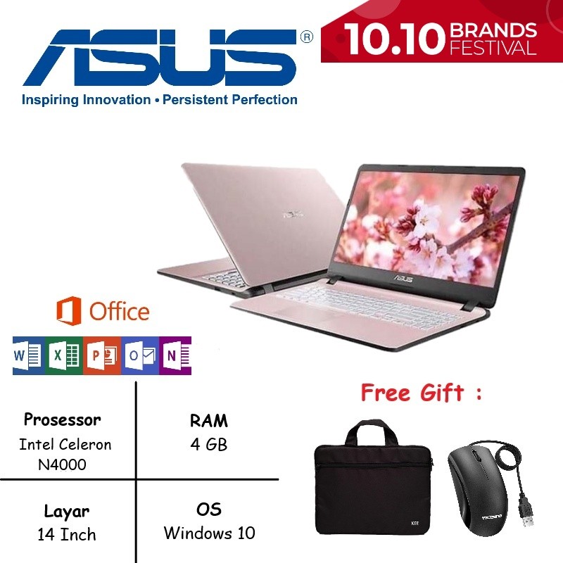 Laptop ASUS A407M Superslim Fingerprint Intel N4000 RAM 4GB SSD 240GB windows 10