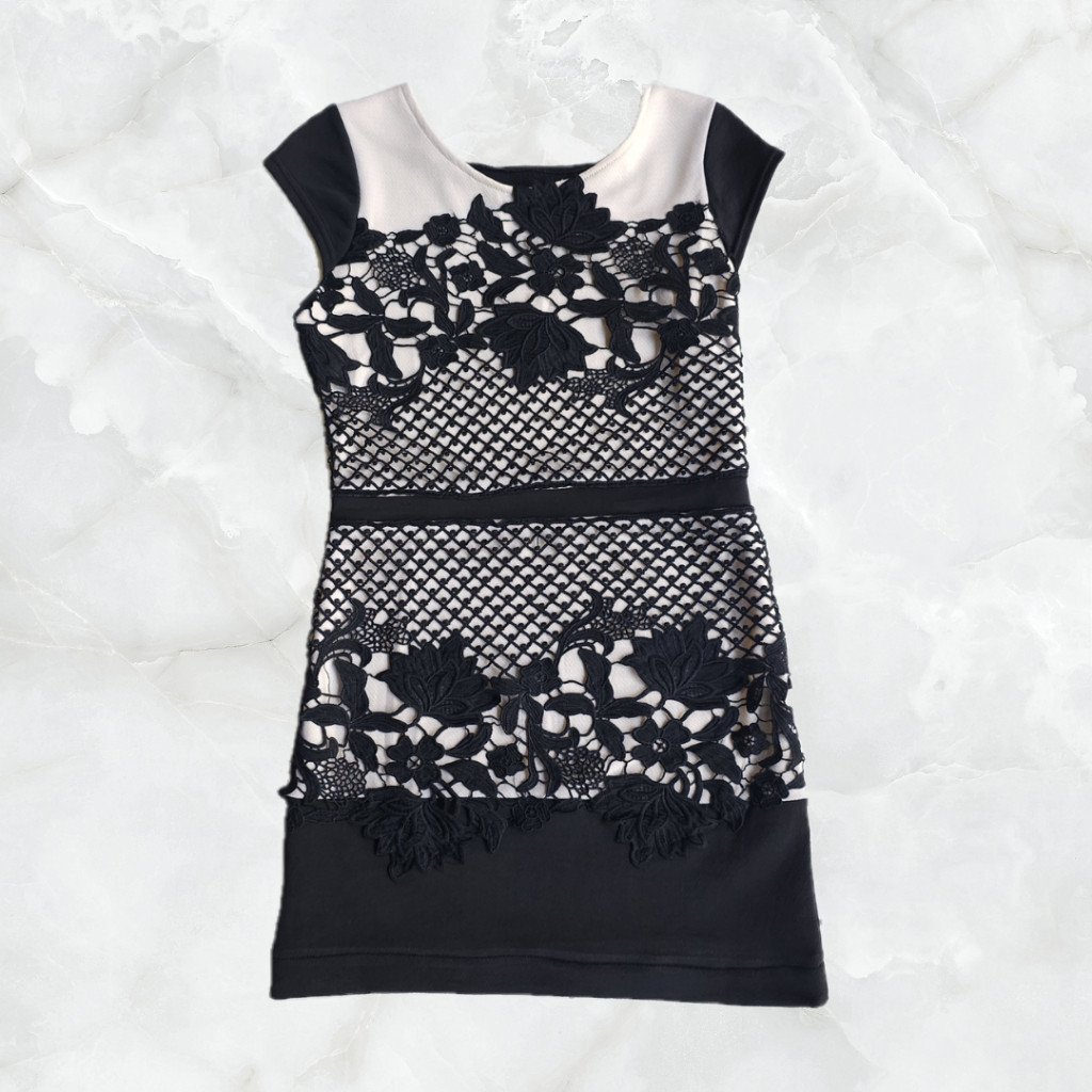 Dress Wanita Span Brukat Brokat Hitam Cream Pakaian Formal Acara Kantor Pesta Mini Dress Murah