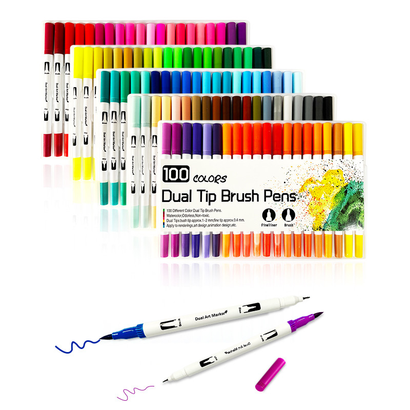 

36/48/60/100 Watercolor Pen Dual-Tip Art Markers Pens Felt Painter Calligraphy School Art Supplies Brush Fineliner Color Pens