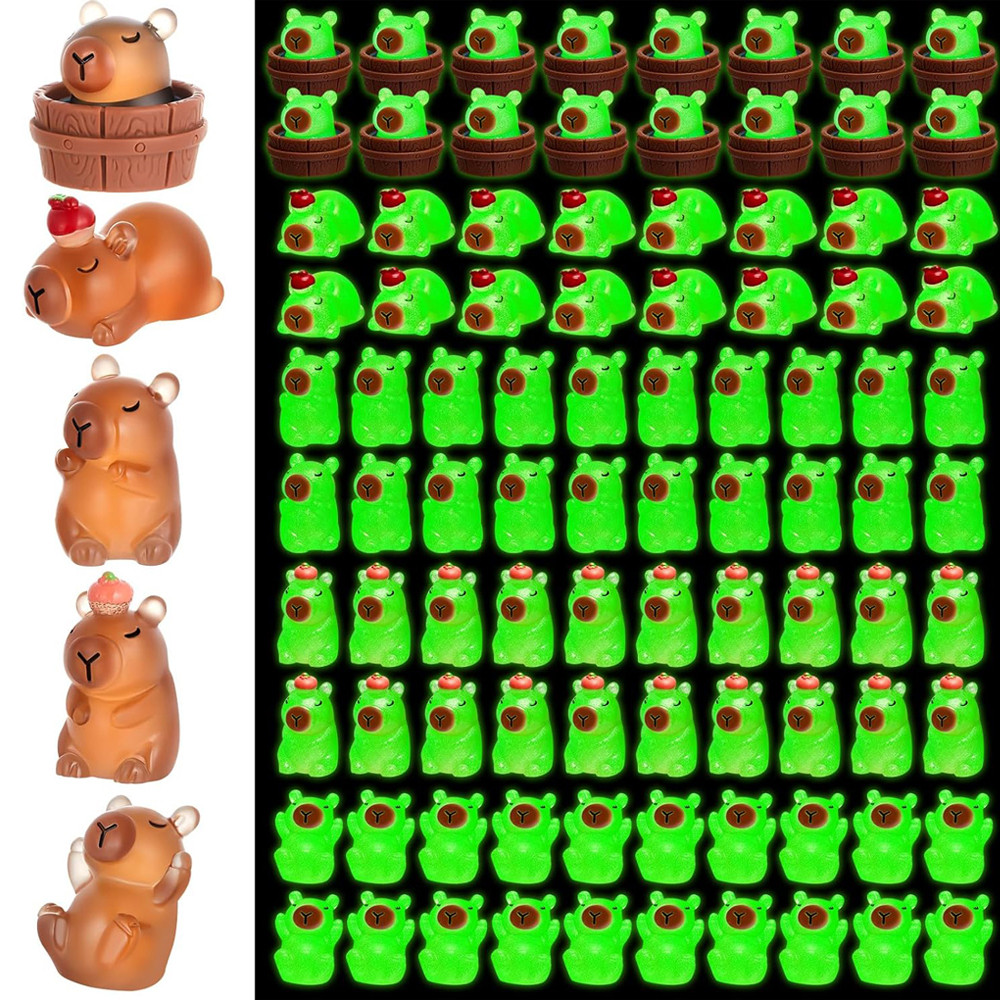 

50Pcs Mini Capybara Resin Figurines Luminous Capybara Mini Toy Gifts Desktop Tabletop Outdoor Craft Decor for Garden Accessories