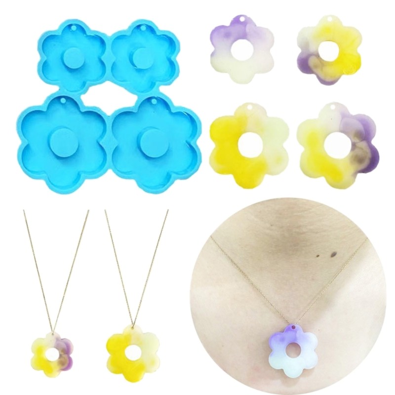 

4 Cavity Hole Sweet Flower Shaped Earrings Silicone Mold DIY Keychain Jewelry Necklace Pendant Charms Epoxy Resin Casting Mould