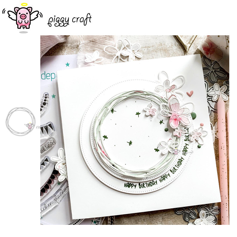 

Piggy Craft metal cutting dies cut die mold Circle ring frame Scrapbook paper craft knife mould blade punch stencils dies