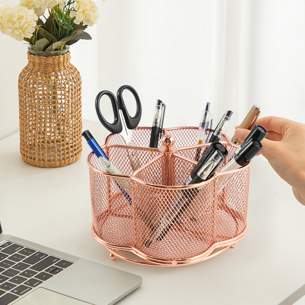 

Rotatable Pen Holder Pen Holder Organiser Large Capacity Makeup Brush Holder 5 Compartments Metal Utensil Holder for Home Office