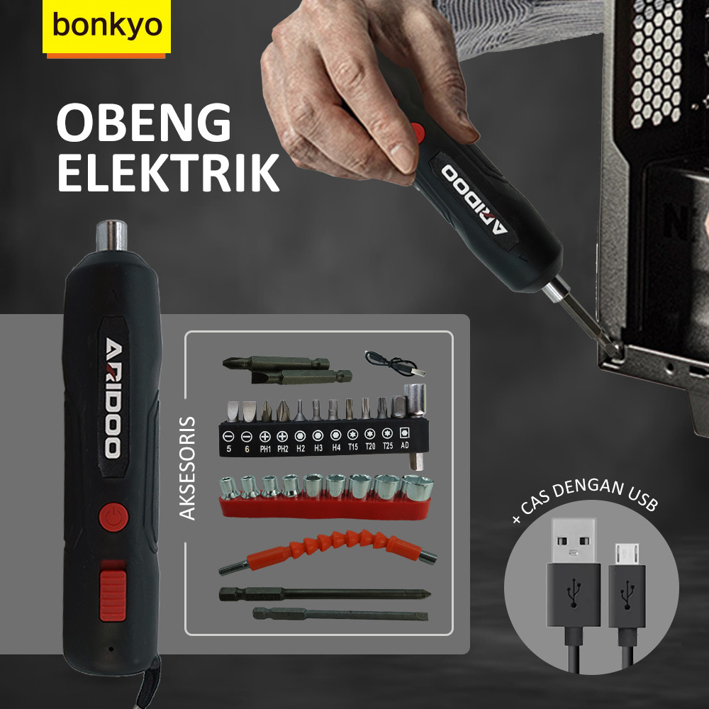 Bonkyo Cordless Screwdriver Obeng Listrik Set Mesin Bor Cordless Mini  Obeng listrik set alat obeng 