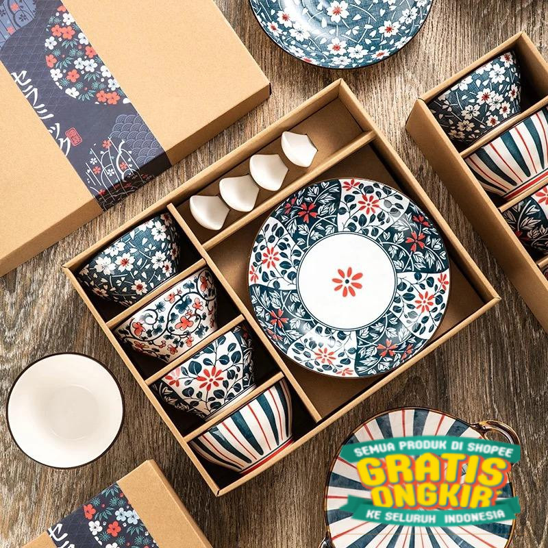 

hampers japanese ceramic bowl morning glory gift box set kado piring mangkok rice bowl mangkuk/ keluarga oleh oleh